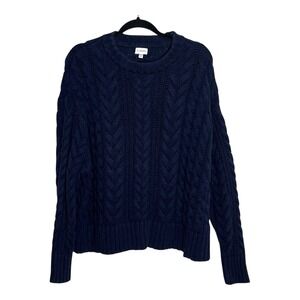 LA Hearts Navy Blue Cable Knit Cotton Sweater Crew Neck One Size RN090233